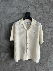 FALECTION MENS 25ss Textured knitted shirt OPEN POINTED COLLAR, - Picture 1 of 4