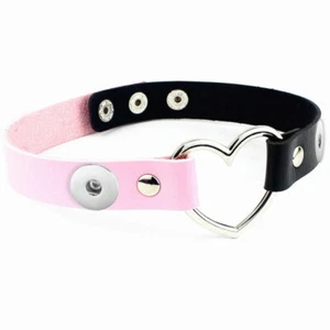BRAND NEW NECKLACE FOR GINGER SNAP STYLE JEWELRY LEATHER CHOKER PINK BLACK HEART - Picture 1 of 1