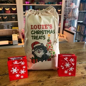 Saco Personalizado Perro Papá Noel Azul Pomerania - Diseño Louie - Imagen 1 de 1