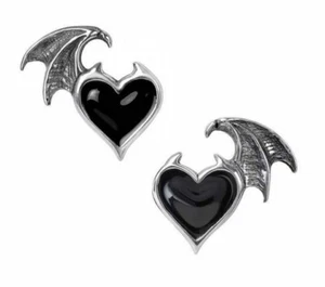 Blacksoul Stud Earrings Boxed, Love Hearts, Bats Gothic Demonic, Alchemy England - Picture 1 of 7