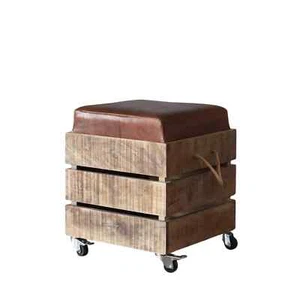 Sitztruhe VINTAGE Hocker Leder Truhenbank mit Rollen Massivholz Stauraum Design - Bild 1 von 6