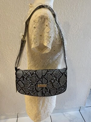 NUEVO CON ETIQUETAS LONDON FOG Bolso de Mano Azul Negro PIEL DE SERPIENTE Patrón Bolso de Hombro Cartera Foto 1 de 4