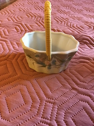 Vintage Japan Ceramic Basket with Wicker Handle Russ Berrie & Company Cover