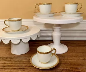 Lot Of 4 Retired Vignaud Gold Encrusted Rim Demitasse Cup & Saucer Sets: Limoges - Picture 1 of 18