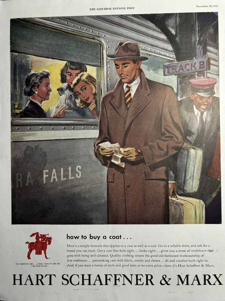 1948 Hart Schaffner Marx Coat Clothing Fashion Train Women Suit VTG Print Ad - Image 1 of 1