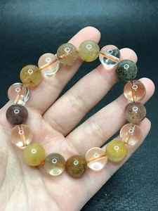 12.5mm / 46g Natural Colourful Hair Rutilated Quartz Gemstone Bracelet AA Grade - Picture 1 of 12