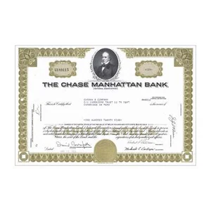 Chase Manhattan Corp. Stock Certificate // 1-99 Shares // Ochre // 1960s-70s - Picture 1 of 2