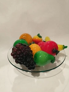 Vintage Murano Style Hard Glass Fruit 9 pcs Glass Art With Bowl 12.5" - Picture 1 of 13