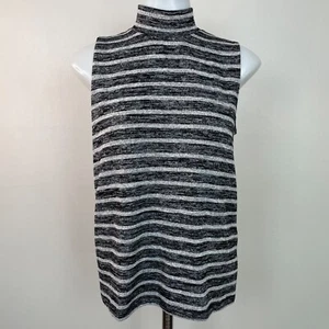 Rag & Bone Top XS Thea Mock Neck Tank Gray Black Striped Sleeveless Stretch Knit - Picture 1 of 15
