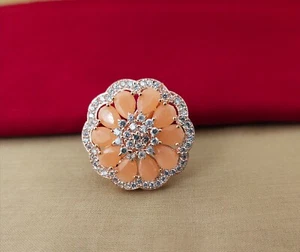 Indian Jewelry Cz Ring Bollywood Ethnic Rose Gold Plated Party Wear Cz Ring - Picture 1 of 1