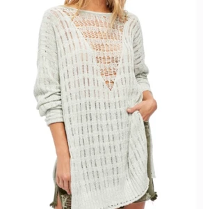 Free People Green Pretty Longline Pointelle Open Knit Sweater Small - Picture 1 of 10