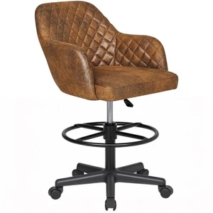 PU Leather Drafting Chair with Low Back and Footrest Ring, Height Adjustable,... - Picture 1 of 8