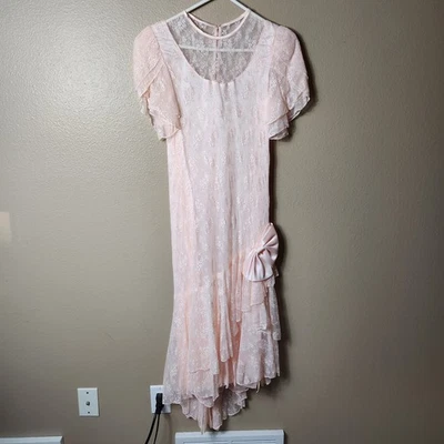 Vestido midi de encaje rosa pastel Susan Roselli para mujer |De colección 13/14| De colección años 80 Foto 1 de 4