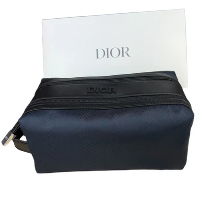 Bolso de Aseo Dior Nuevo con Etiquetas VIP Azul Marino/Negro Cuero Vegano Suave Doble Cremallera Viaje Foto 1 de 4