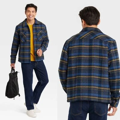 Goodfellow & Co Men's Thick Plaid Woven Shacket In Navy blue Medium - Image 1 of 4