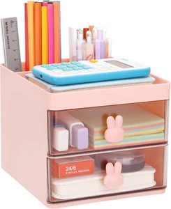 Small Desk Organizer with Drawer, Office Desktop Storage Box, Business Card/Pen/ - Picture 1 of 12