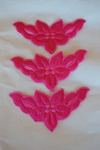 3 Rosy Pink Floral Appliques Satin Stitch Detail for Towels Robes Pillows Crafts - Picture 1 of 10