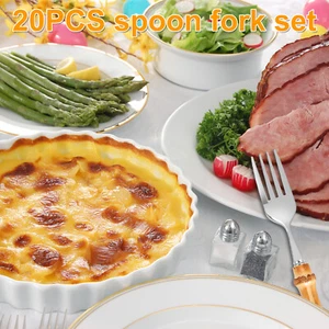 20Pcs Bamboo Silverware Set Stainless Steel Spoon Fork and Cutter Set paIok - Picture 1 of 11