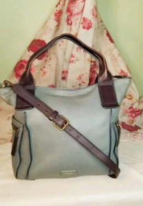 FOSSIL Emerson Pebbled Leather Satchel Tote Crossbody ShoulderBag*Grn/Brn*Zip*M - Picture 1 of 13