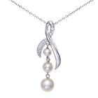 9ct White Gold Pearl and Diamond Pendant Necklace Kiss Design by Naava