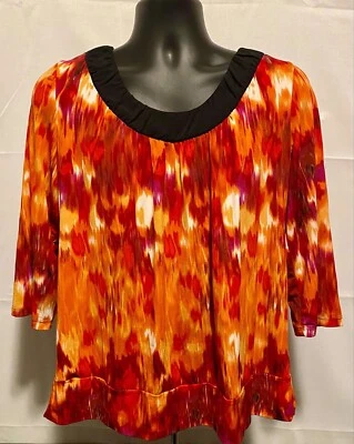 AB Studio Women’s Size XL 3/4 Sleeve Abstract Fire Pattern Blouse Good Condition - Image 1 of 4