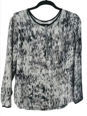 Blusa Milano Mujer Talla Mediana Negra Blanca Manga Larga Abstracta Frontal Cremallera Top Foto 1 de 4