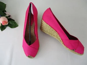 LRL Ralph Lauren Cecilia Espadrille Wedge Sandals in Fuchsia Pink Silk size 9 B - Picture 1 of 10