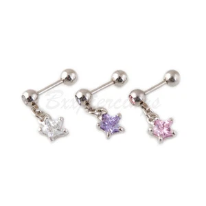 18g CZ Star Steel Cartilage Tragus Helix Stud Earring Jewelry Piercing - Picture 1 of 4