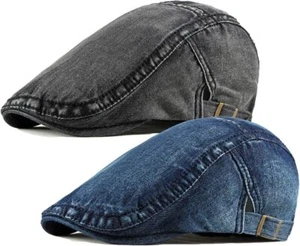 2 Pack Men's Denim Cotton Newsboy Cap Gatsby Driving Hunting Cabbie Hats - Picture 1 of 7