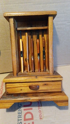 RARE: Folk Art HAND CARVED GUN CABINET AND WOOD RIFLES VERY DETAILED RARE PIECE Cover