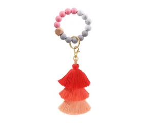 Orange Bracelet Keychain Wristlet, Silicone Bead Key Ring Bracelet for... - Picture 1 of 3