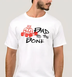 Bad to the Bone Old School Bodybuilding Vintage Logo Workout Muscle T-Shirt NEW - Picture 1 of 3