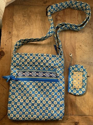 Vera Bradley Riviera Azul Monedero Amarillo Bandolera Bolso de Hombro y Bolsa De Colección Foto 1 de 4