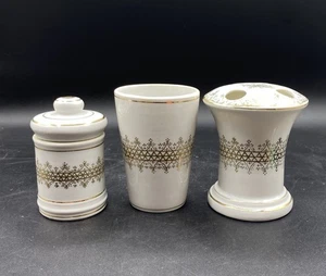 MCM Nasco Japan Farmacia Vanity Set 3 spazzolini Hollywood Regency bordo oro - Foto 1 di 22