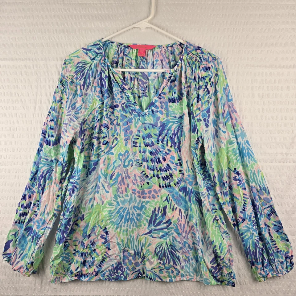 Blusa Lilly Pulitzer Mujer Willa Top Floral Manga Larga Colorida Artística Talla M Foto 1 de 4