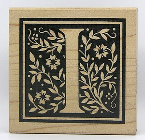 Judikins Botanical Floral ALPHABET LETTER "I" Monogram Wood Mount Rubber Stamp - Picture 1 of 2
