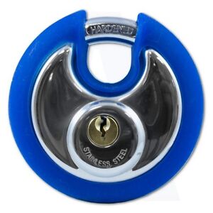 Asec farbiges Scheibenvorhängeschloss verchromt mit blauer Stoßstange 2 Schlüssel AS10473