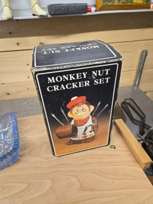 Vintage Ceramic Monkey Nut Cracker Set w/ Original Box 7.5" Missing Metal Piece  - Image 1 of 4