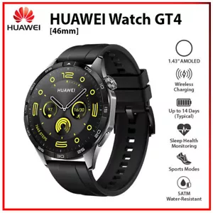 NEW Huawei Watch GT 4 46mm BLACK 1.43" AMOLED Bluetooth iOS Android Smartwatch - Picture 1 of 6