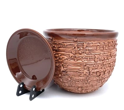 SUN CAKES Plant Pot Ceramic Glazed with Saucer Planter Flower Pot with Drip Tray Antique