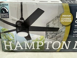 Hampton Bay Mena Indoor/Covered Outdoor Ceiling Fan Matte Black Blades Frosted - Picture 1 of 9
