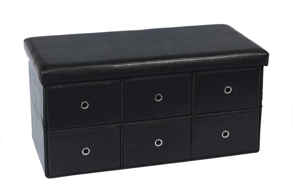 Faux Leather Storage Ottoman Bench Footrest Stool Ottoman Bench 15"X15"X30" - Image 1 of 4