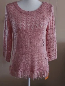 Beautiful Ruby Rd  FRINGED HEM CROCHET   COLOR BLUSH   SIZE M.   NEW WITH TAGS - Picture 1 of 5