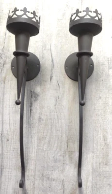  GRANDE Paire d'appliques anciennes en fer forgé Art Deco Moderniste 54 cm - Photo 1/2