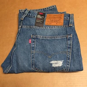 Levis Premium 502 Regular Taper Men's Jeans Distressed Blue Denim 34x34 AR268 - Picture 1 of 12