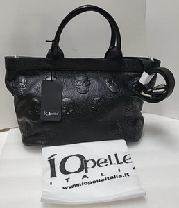 NEU Iopelle Italia Antonio Cristiano Totenkopf geprägtes Leder Tasche schwarz Handtasche Neu mit Etikett - Bild 1 von 16