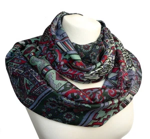 exklusiver Rundschal Loop  100% Seide rot schwarz blau grün grau Schal 036 L - Bild 1 von 2