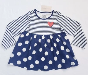 First Impressions Girls Blue White Stripe Polka-dot Dress Heart 24M Long Sleeve  - Picture 1 of 7