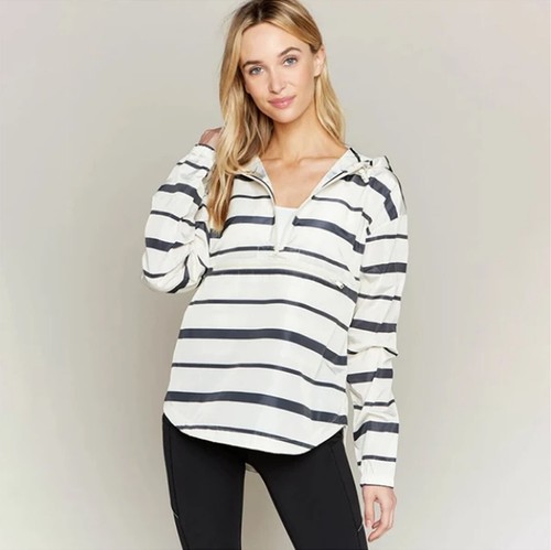 OFF WHITE Giacca a vento SEATTLE a righe con cappuccio e fili nuova con etichette $66 taglia S small