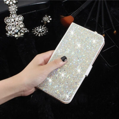 For iPhone 13 12 Pro Max 11 XS XR Luxury Bling Crystal Flip Leather Wallet Case - Image 1 of 4